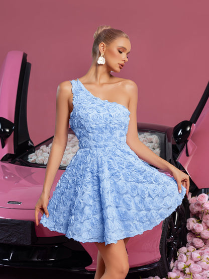 Additional product view of Backless One-Shoulder 3D-Flower A-Line Sleeveless Mini Party Dress