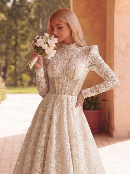 Additional product view of Lace Mock-Neck Long-Sleeve A-Line Maxi Wedding Dress