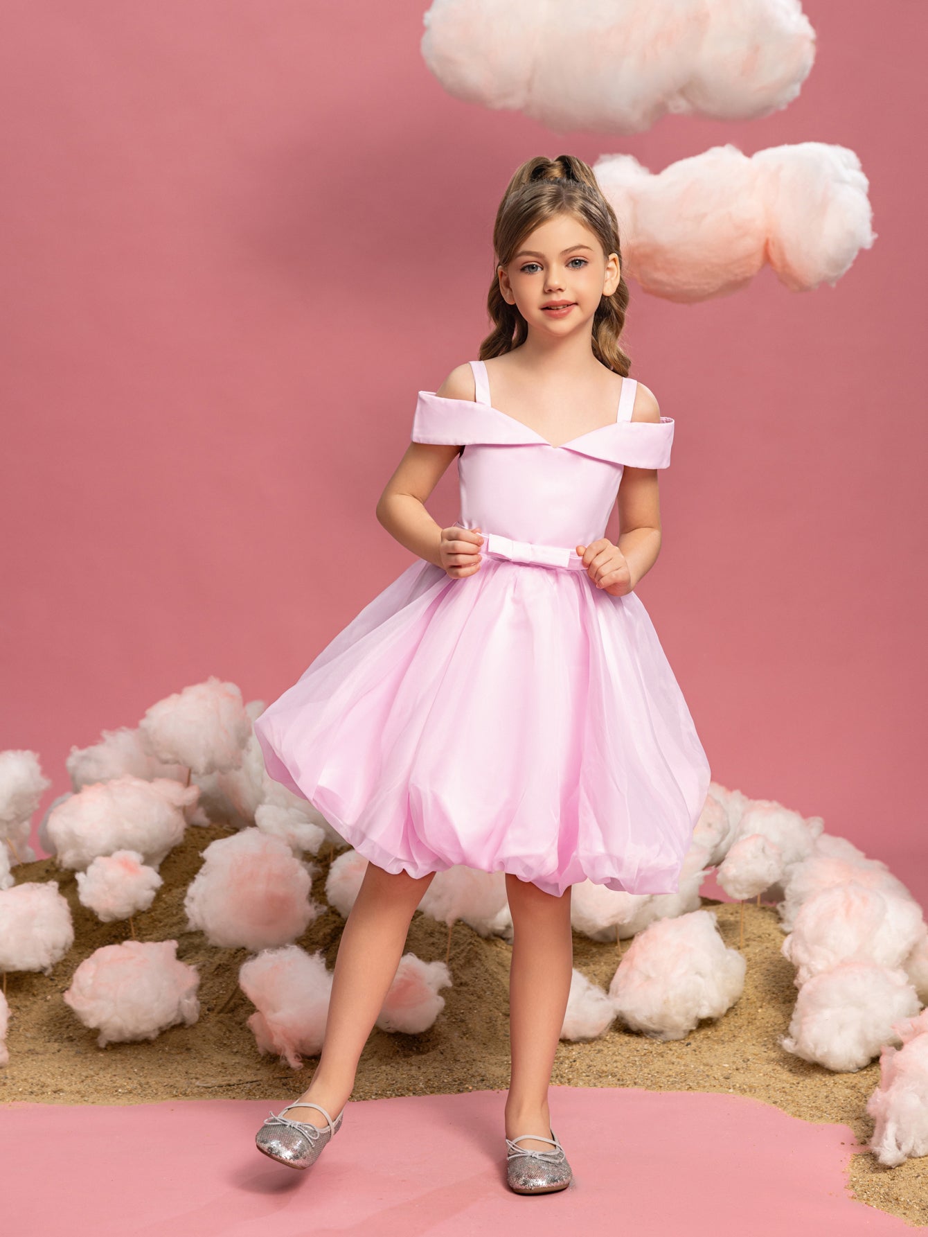 Tween Girls' Off-Shoulder Satin Sleeveless A-Line Formal Dress — authorized product image 1