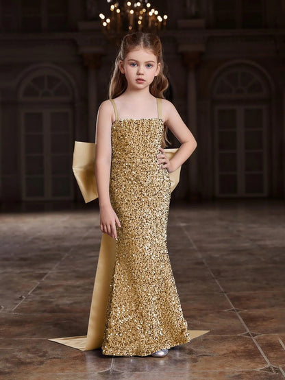 Additional product view of Square-Neck Sequin Mermaid Sleeveless Maxi Tween Girls' Party Dress