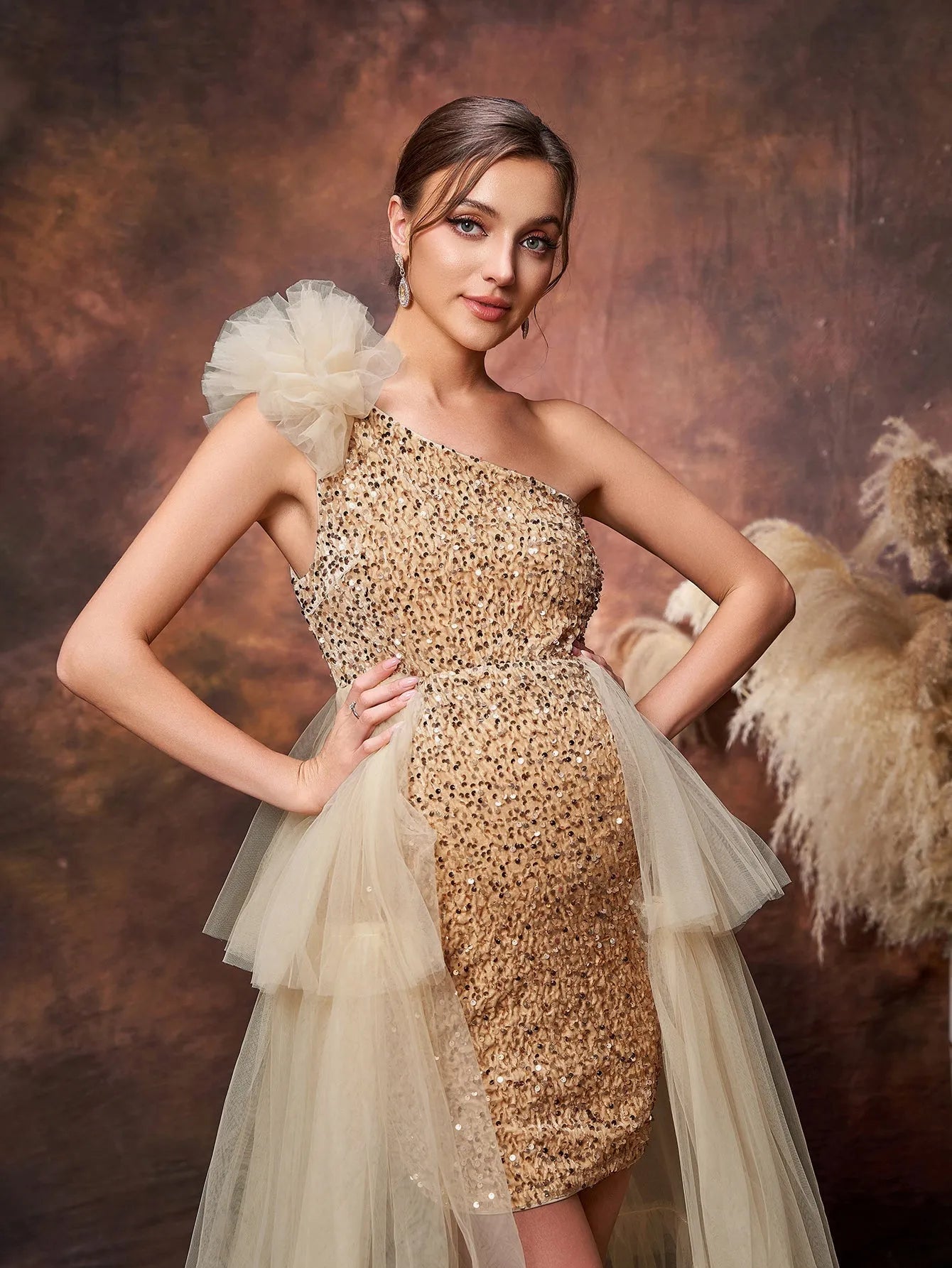 Maternity One-Shoulder Sequin Sleeveless A-Line Evening Gown — authorized product image 6