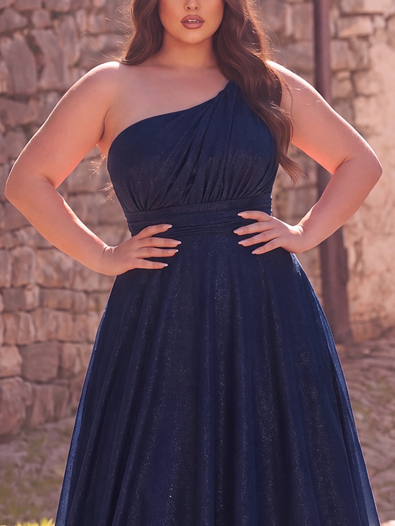 Additional product view of Backless Plus-Size One-Shoulder Chiffon A-Line Evening Gown