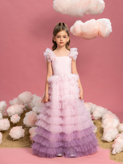 Tween Girls' Square Neck Ruffle Sleeveless A-Line Formal Gown — authorized product image 3