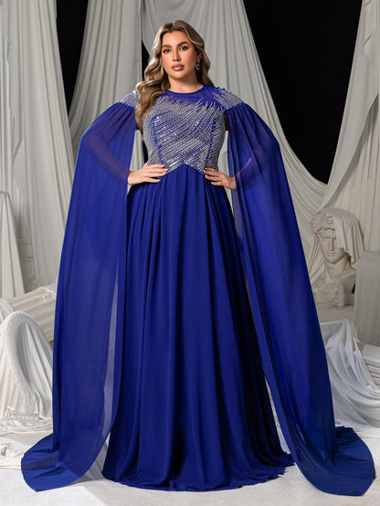 Additional view of Plus-Size Round Neck Sequin Cape A-Line Evening Gown