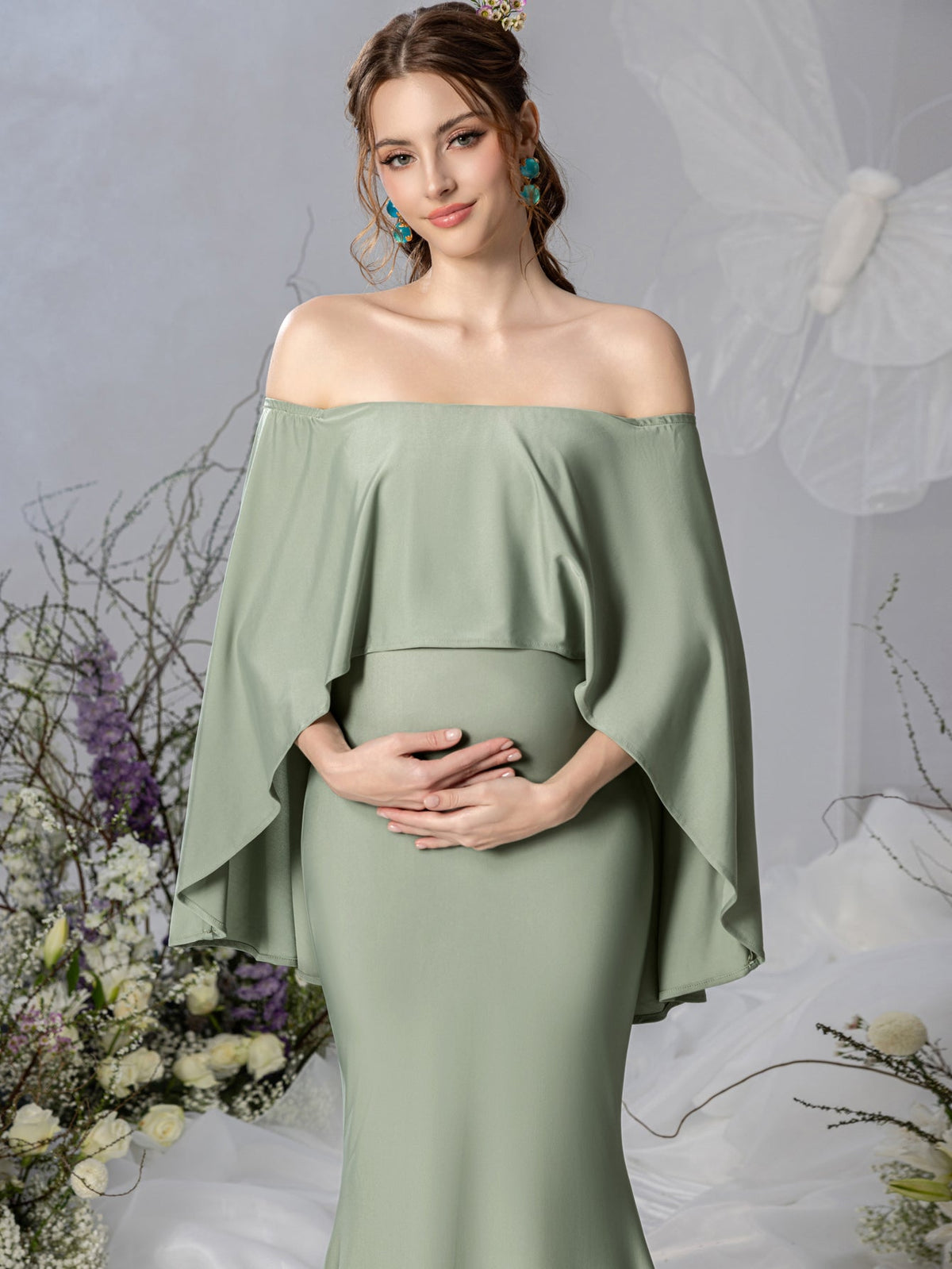 Maternity Off-Shoulder Cape Mermaid Evening Gown — authorized product image 6