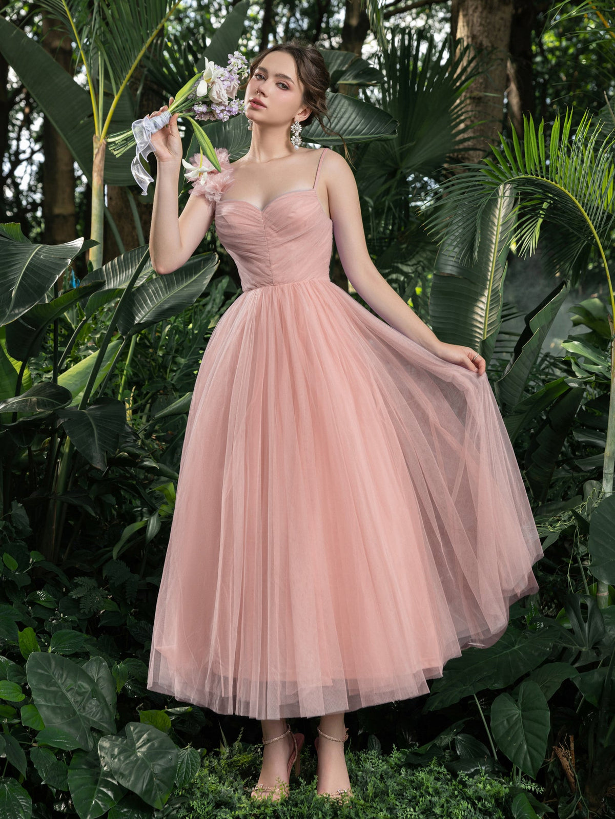 Additional product view of Tulle A-Line Sleeveless Midi Formal Dress