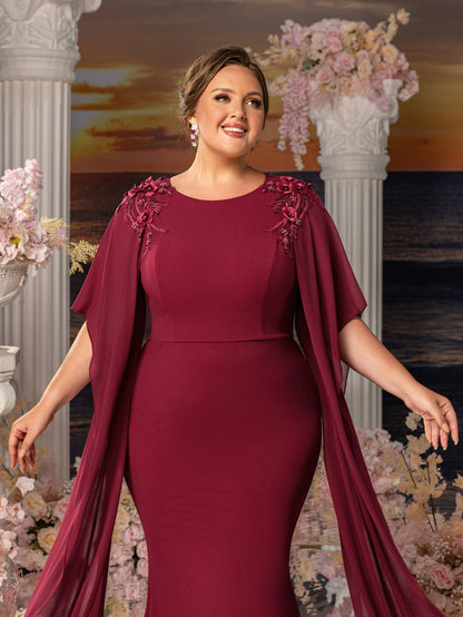 Additional product view of Floral Appliqué Plus-Size Chiffon Long-Sleeve Mermaid Mother-of-the-Bride Dress