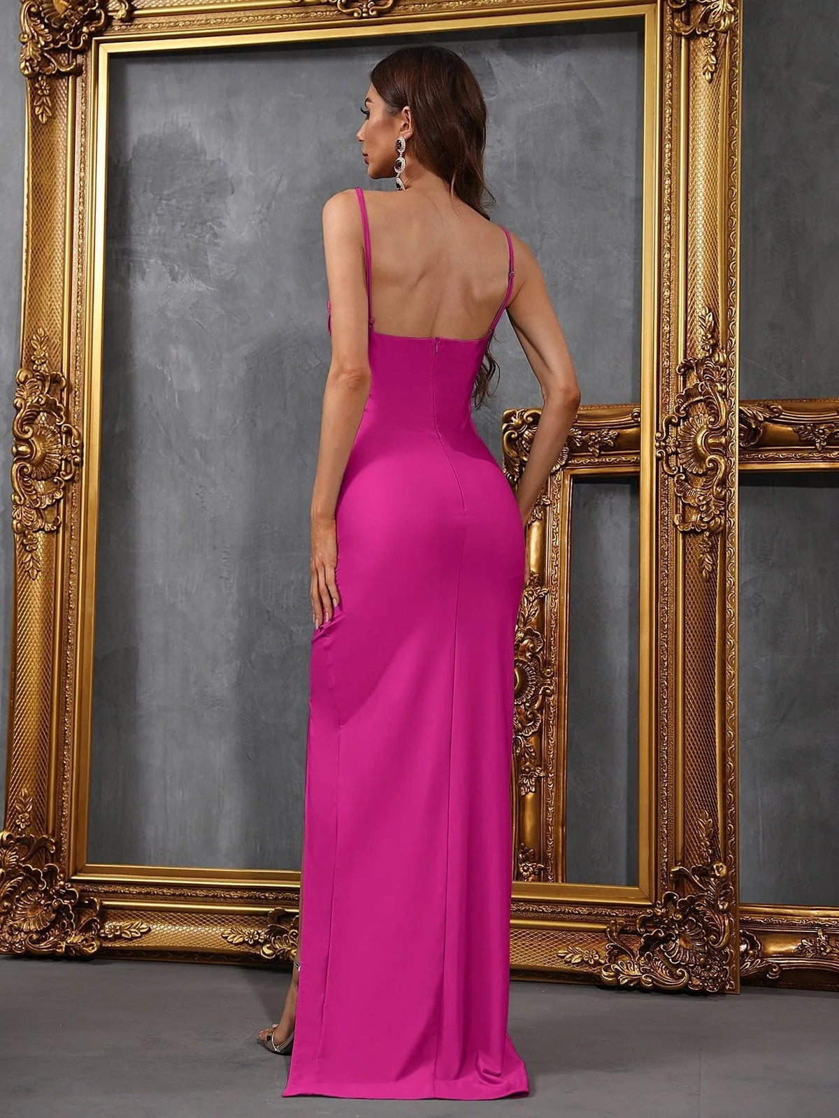 Additional product view of Cami Strap High-Slit Knit Sheath Sleeveless Evening Gown