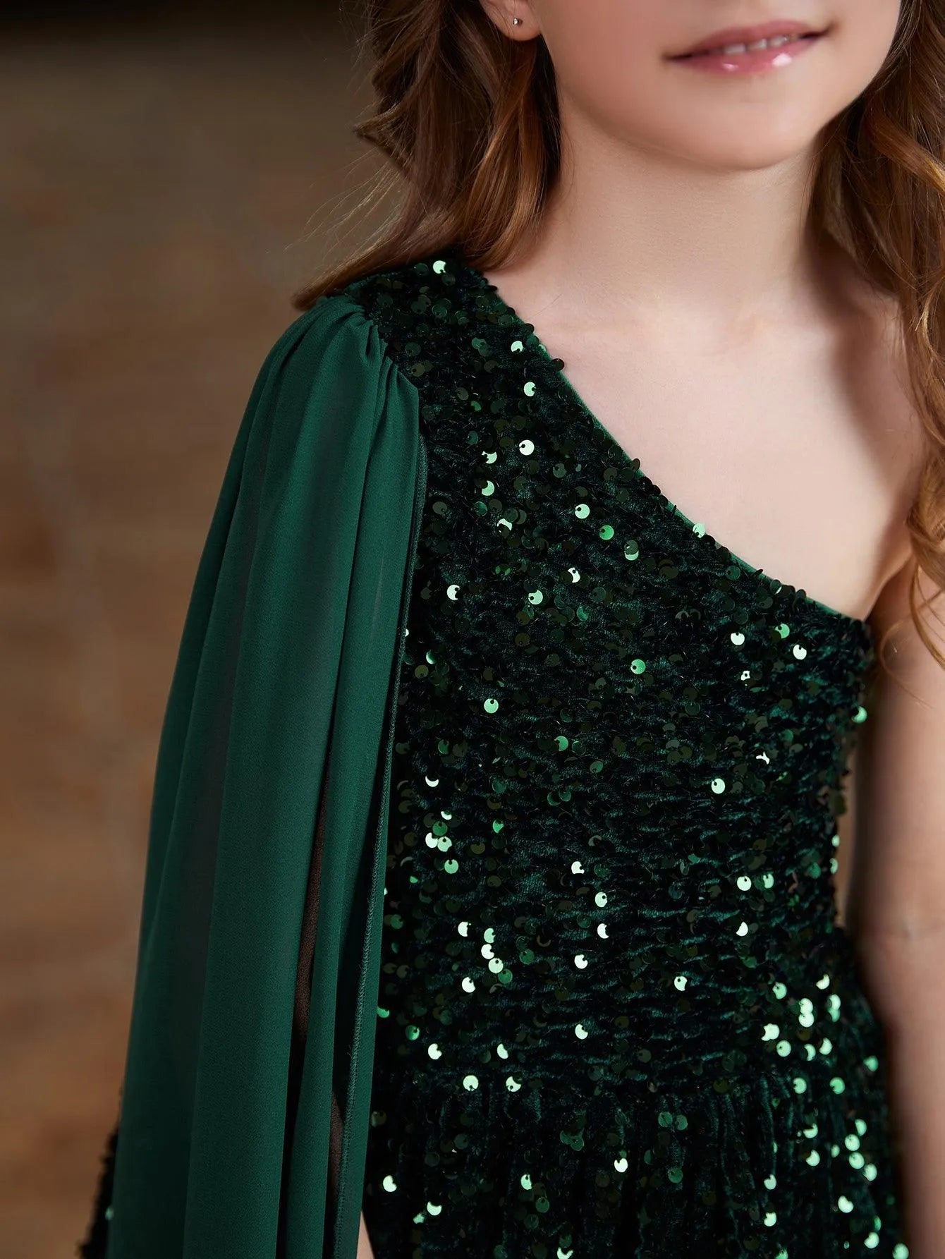 Tween Girls' One-Shoulder Draped Side Sequin A-Line Dress — authorized product image 5