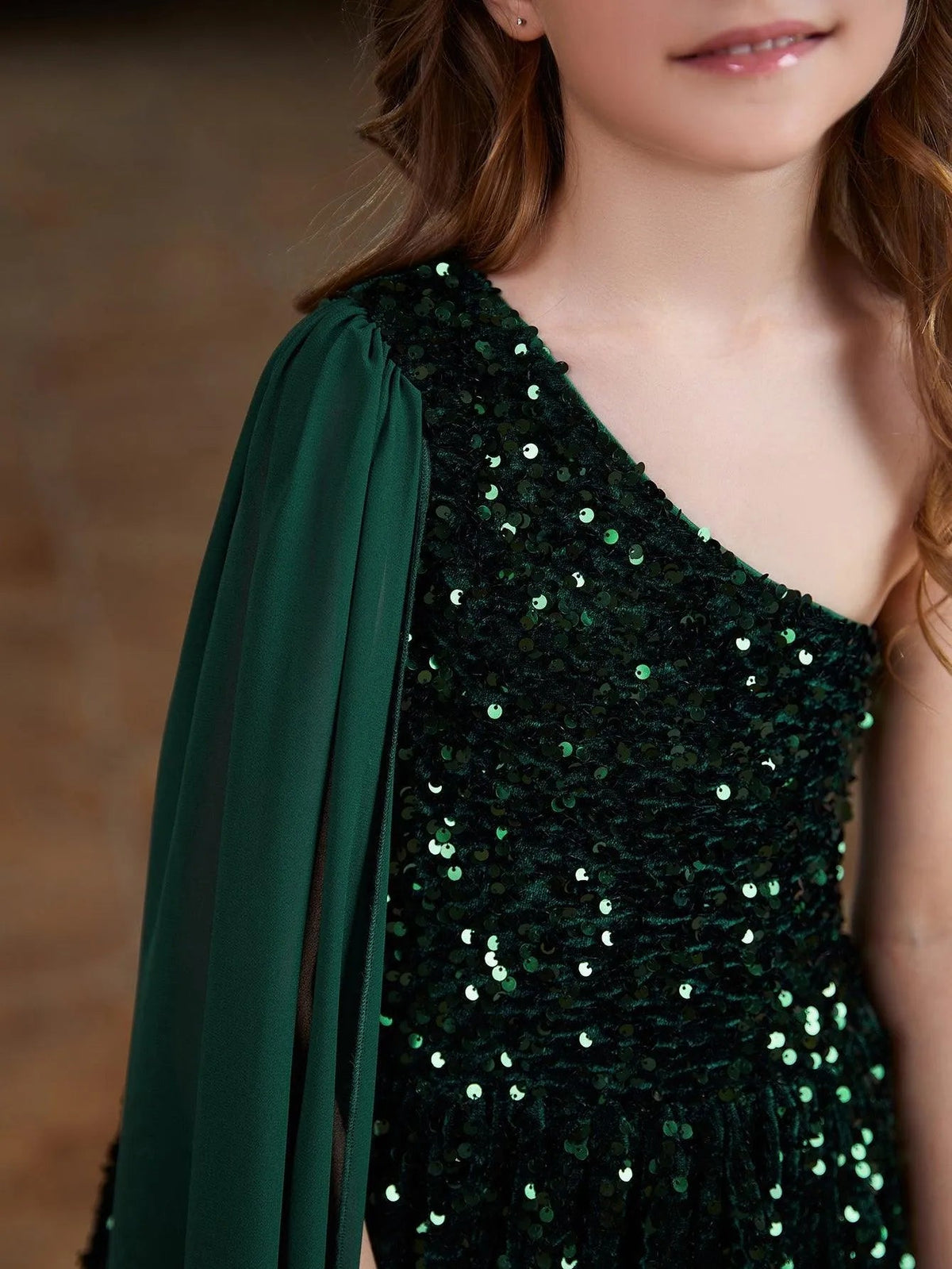 Tween Girls' One-Shoulder Draped Side Sequin A-Line Dress — authorized product image 5
