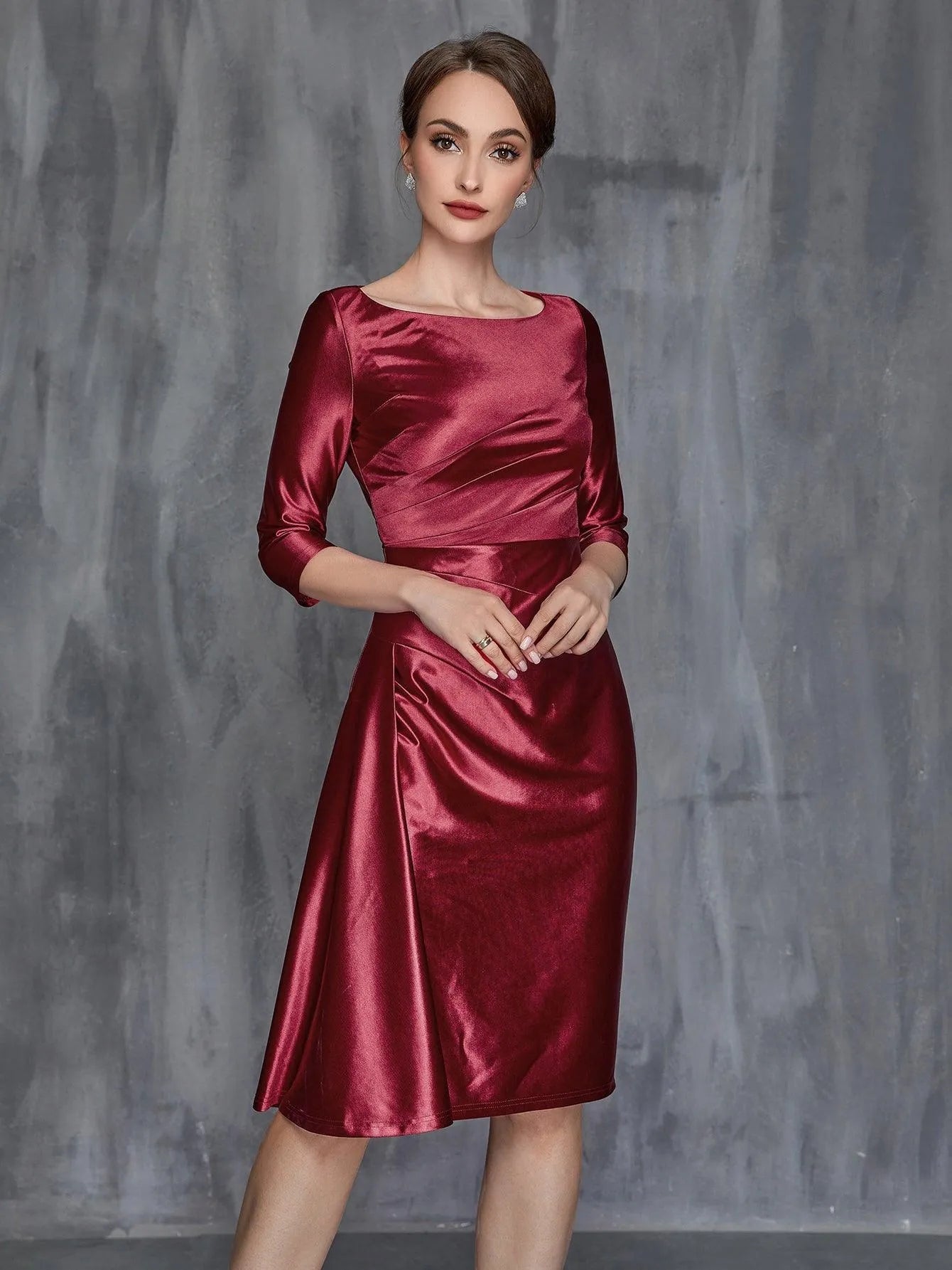 Women's Solid Ruched Wrap Front Satin Dress – view 3