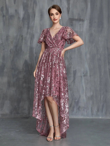 Women's Surplice Neck High-Low Hem Sequin Party Dress – view 3