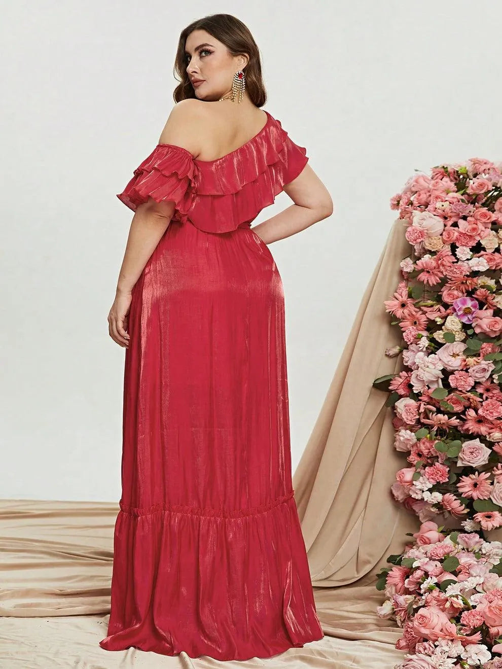 Additional product view of Asymmetrical Plus-Size One-Shoulder Chiffon Floral Maxi Formal Dress