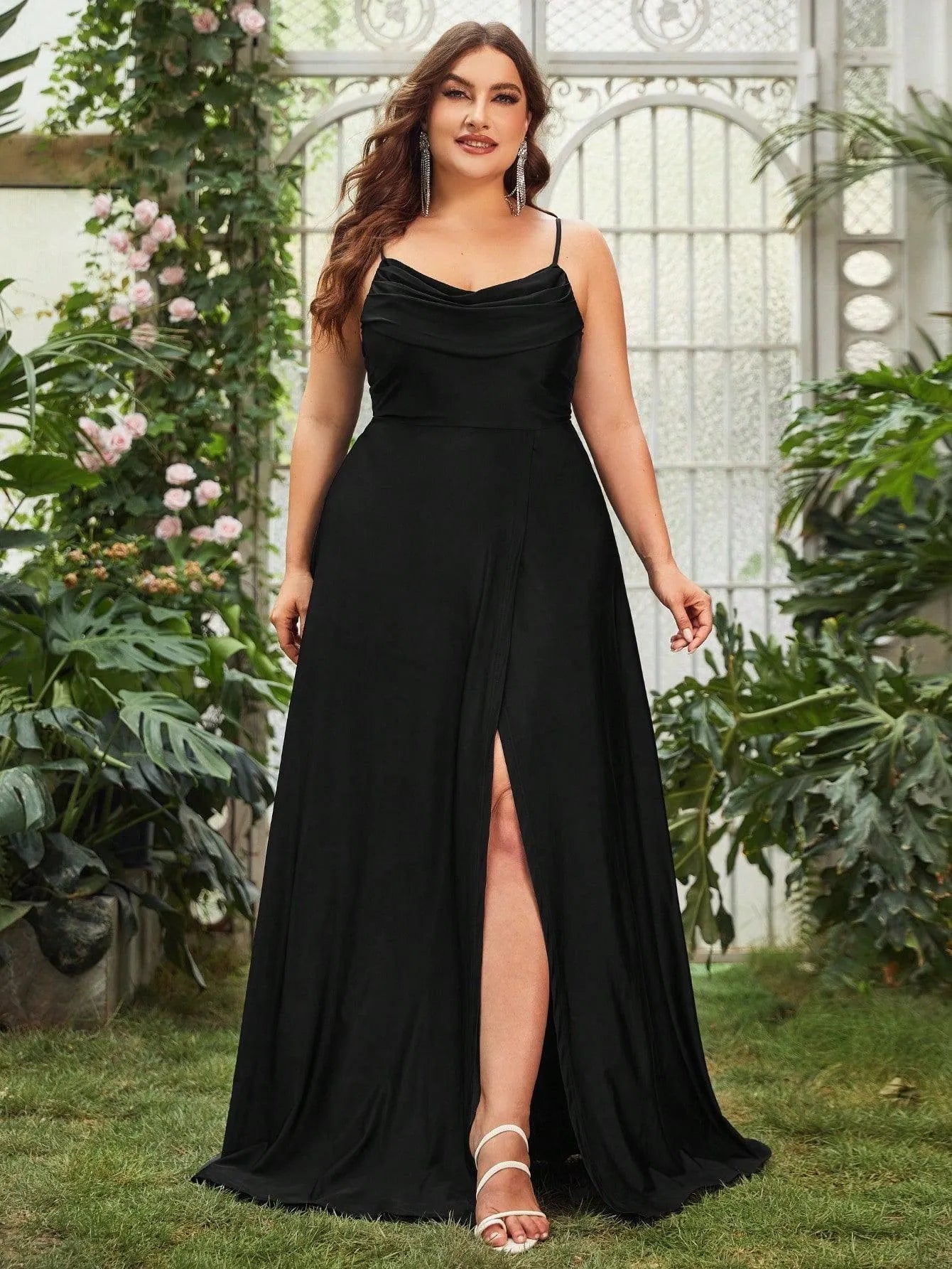 Plus-Size Cowl Neck High Slit Sleeveless A-Line Evening Gown — authorized product image 4