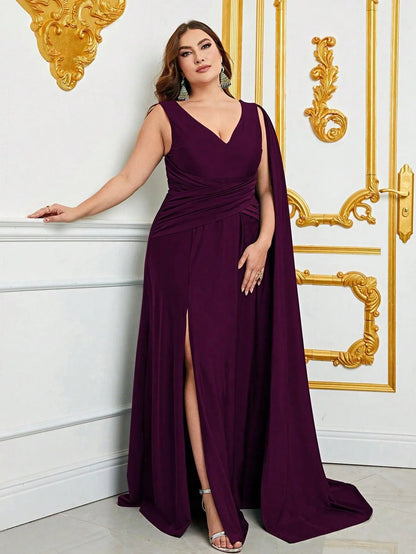 Plus Ruched Draped Side Split Party Dress Bridesmaids Dress