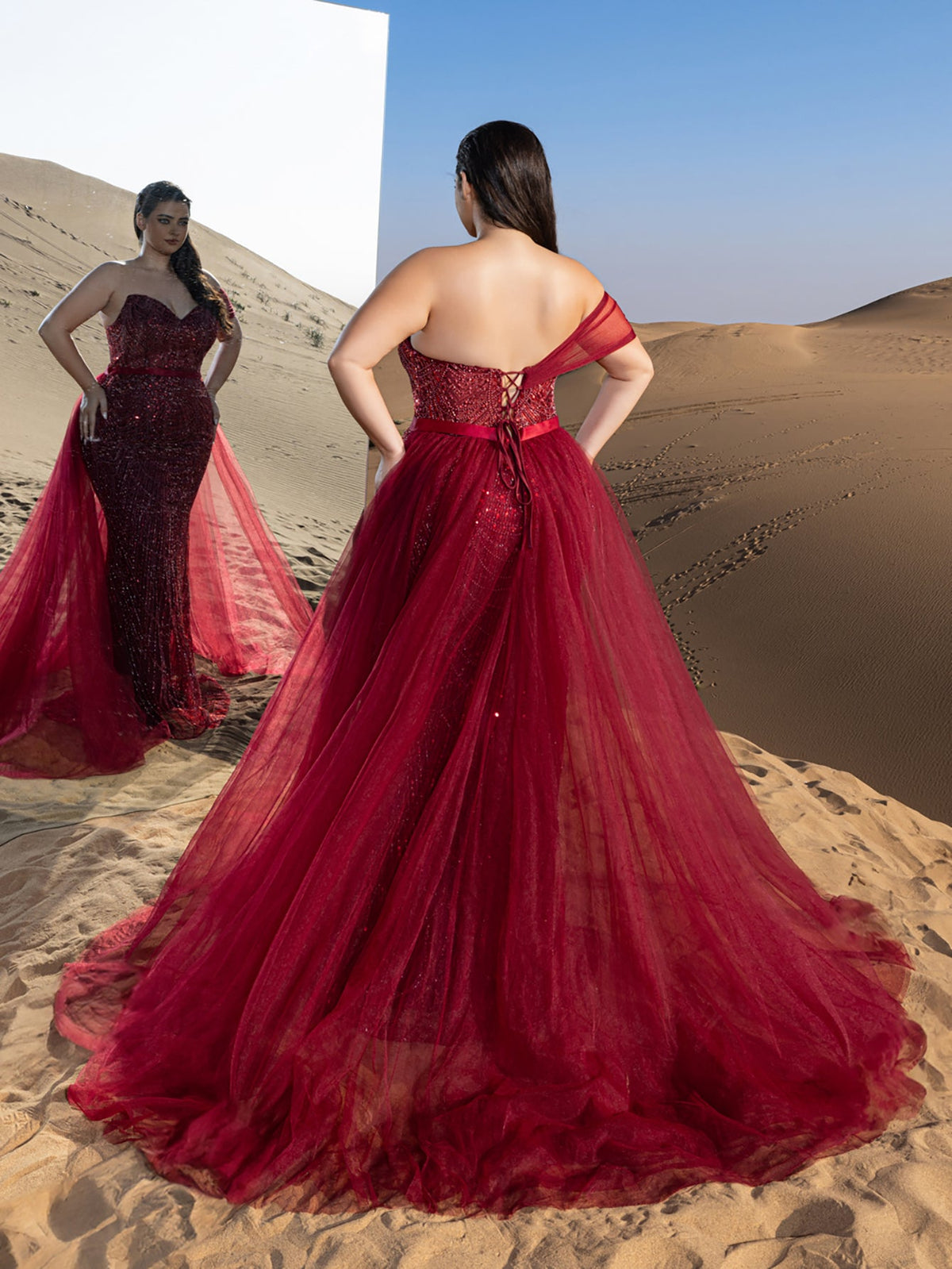 Plus-Size Strapless Tulle Sleeveless Mermaid Evening Gown — authorized product image 2