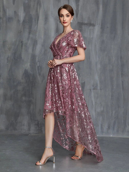 Women's Surplice Neck High-Low Hem Sequin Party Dress – view 4