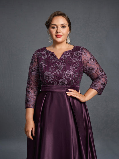 Additional product view of Plus-Size Satin V-Neck A-Line Sequin Mother-of-the-Bride Dress