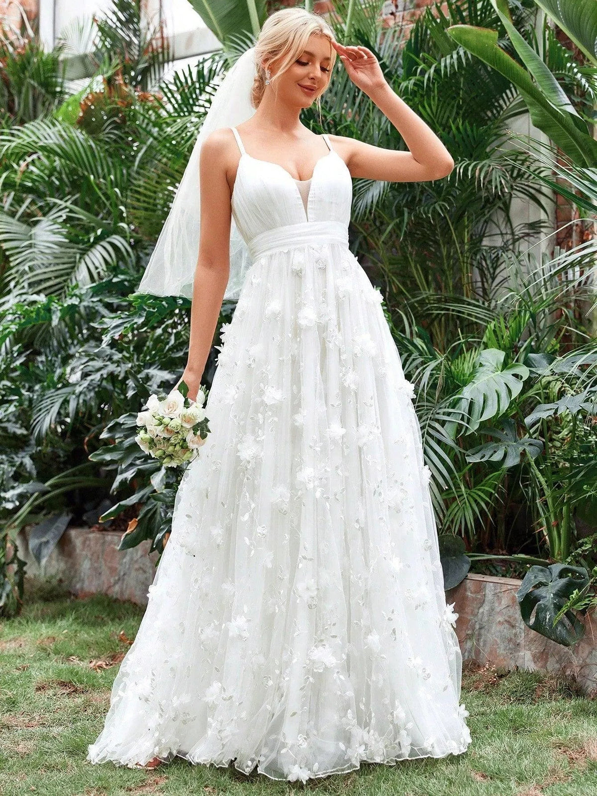 Sweetheart Tulle Appliqué Sleeveless A-Line Wedding Gown — authorized product image 3