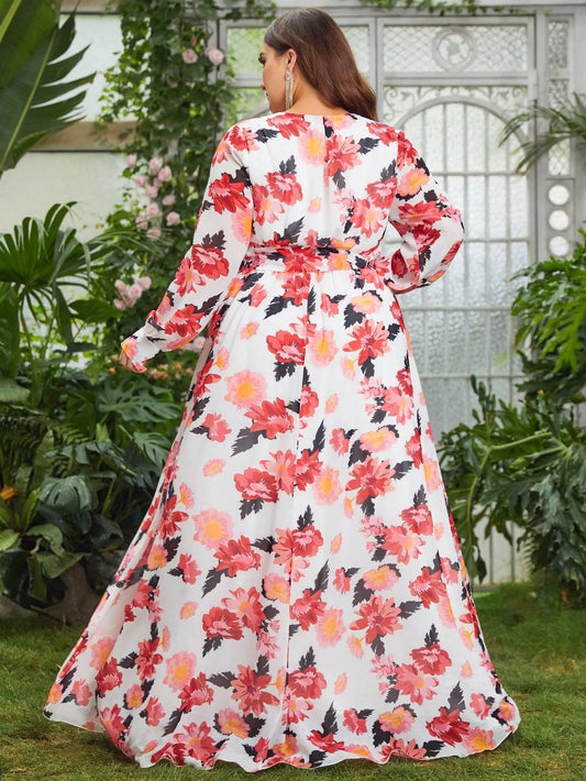 Additional product view of Plus-Size V-Neck Chiffon Floral A-Line Maxi Formal Dress