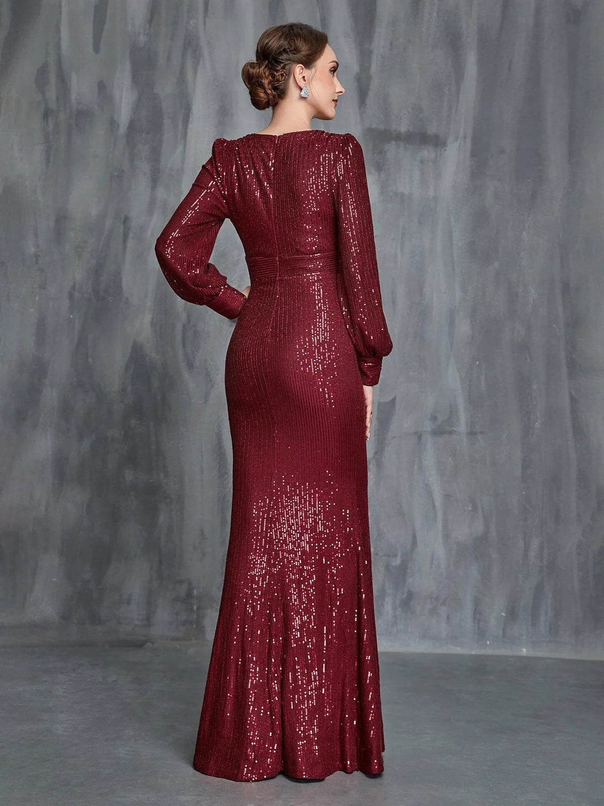Women's Plunging Neck Mermaid Hem Sequin Formal Dress – view 2