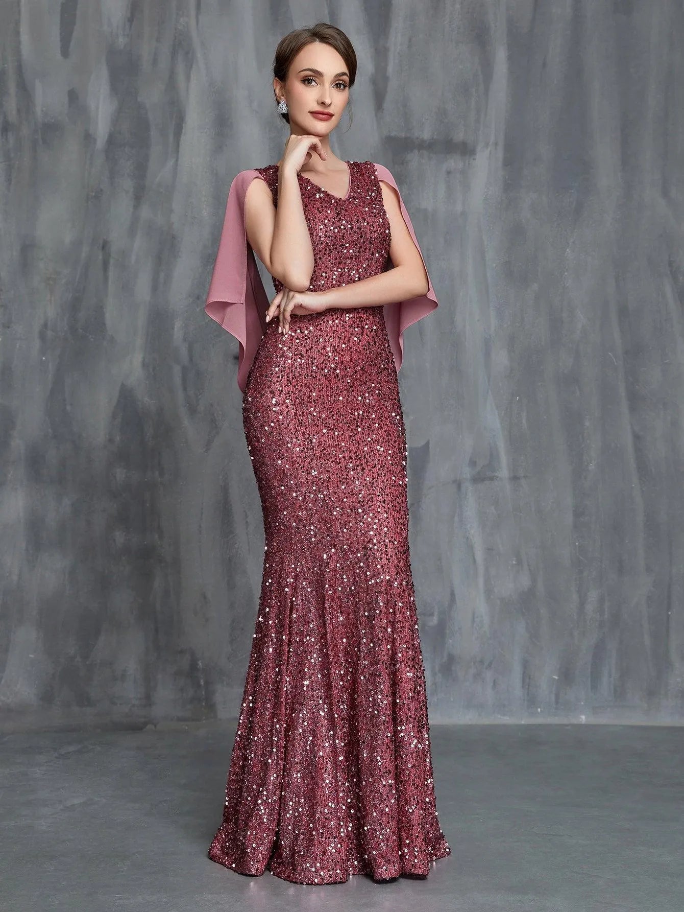 Women's Draped Back Mermaid Hem Sequin Formal Dress – view 5