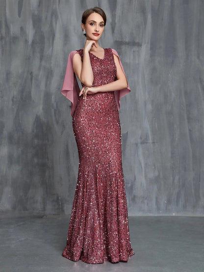Women's Draped Back Mermaid Hem Sequin Formal Dress – view 5