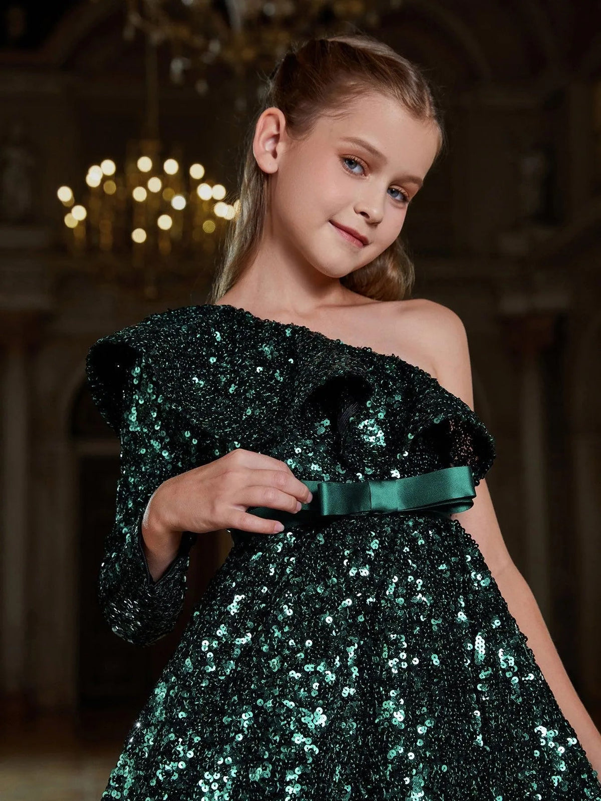 Tween Girls' One-Shoulder Sequin A-Line Formal Gown — authorized product image 5