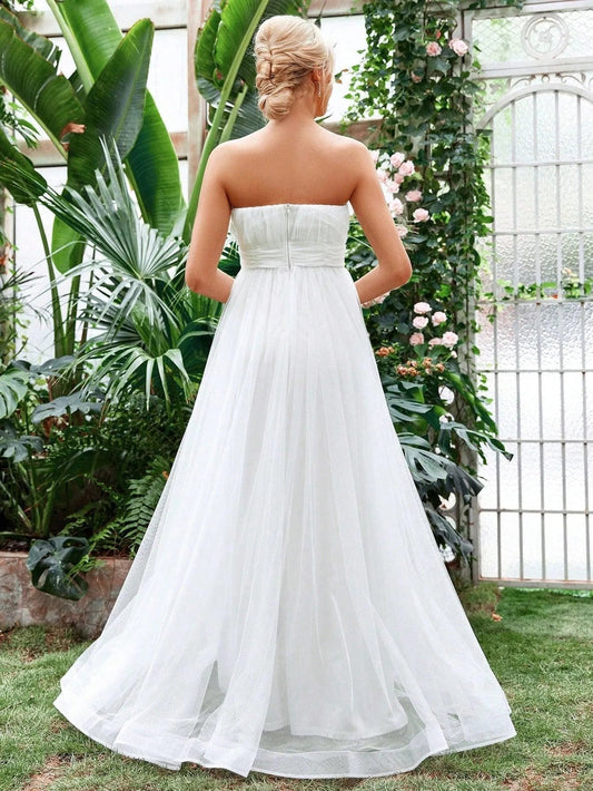 Ruched Waist Mesh Tube Wedding Dress — authorized product image 2