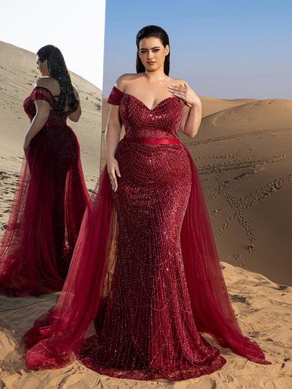 Plus-Size Strapless Tulle Sleeveless Mermaid Evening Gown — authorized product image 5