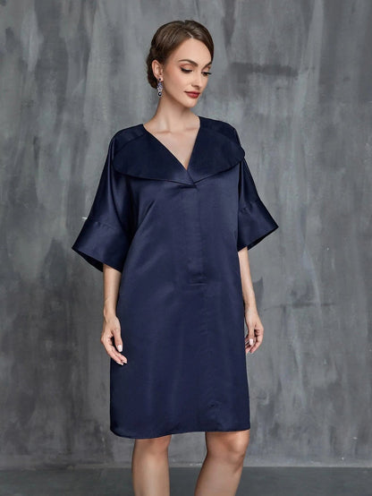 Women's Solid Half Sleeves Satin Midi Dress – view 6