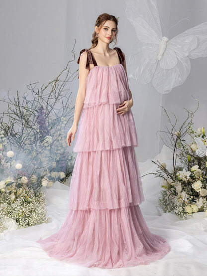 Maternity Halter Tulle Sleeveless A-Line Evening Gown — authorized product image 4