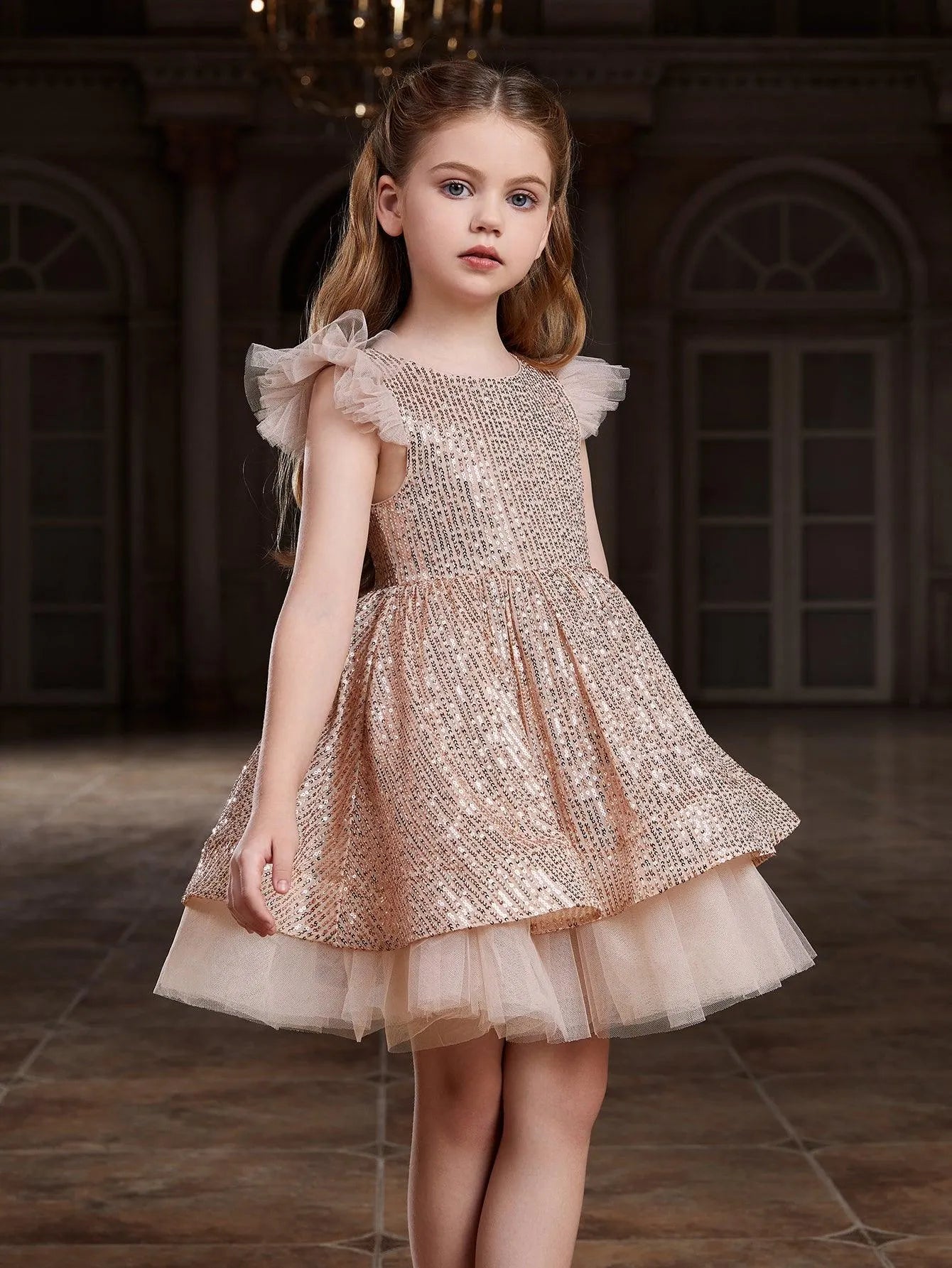 Additional product view of Cap-Sleeve Sequin A-Line Midi Tween Girls' Party Dress