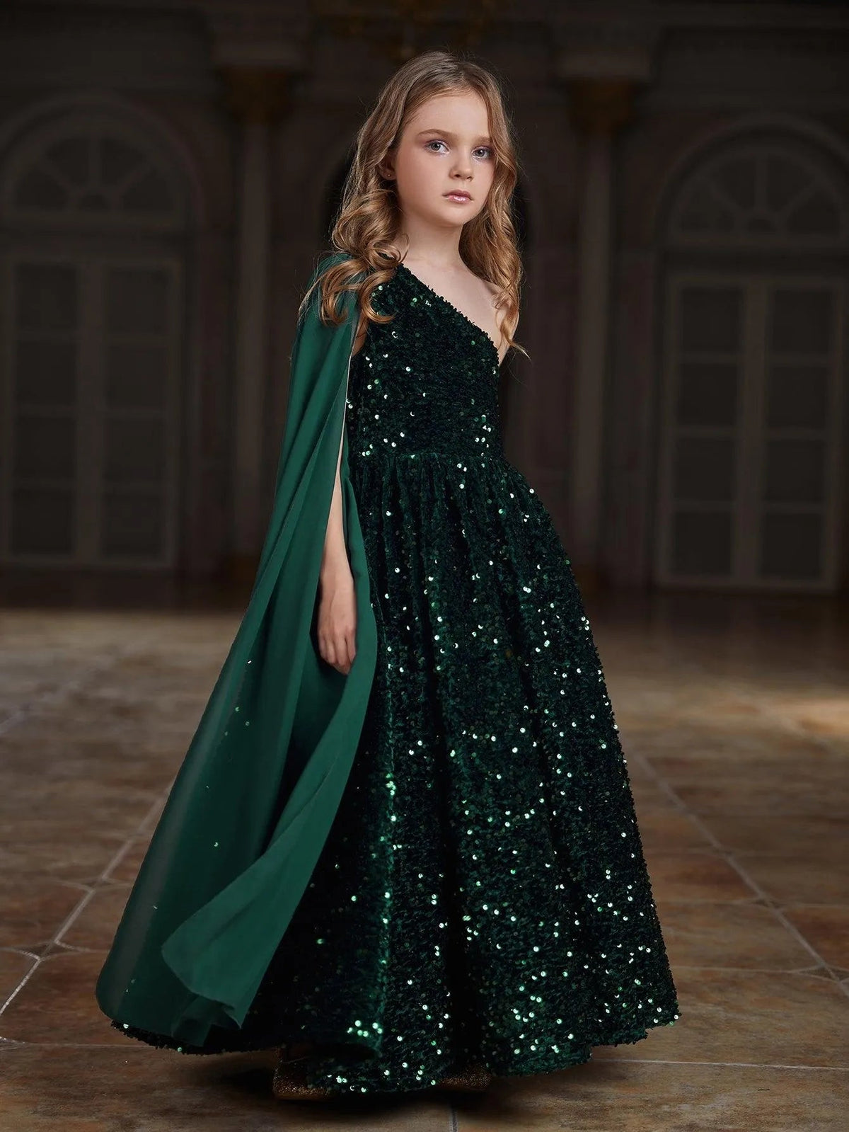 Tween Girls' One-Shoulder Draped Side Sequin A-Line Dress — authorized product image 1