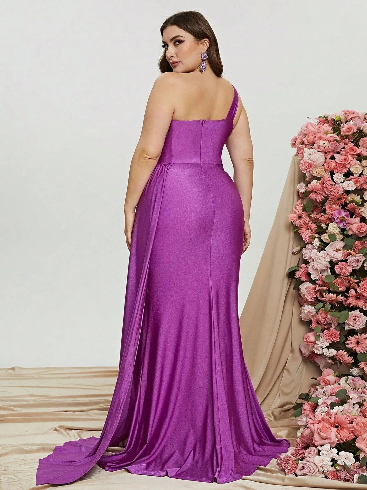Additional view of Plus-Size One-Shoulder Evening Gown with High Slit