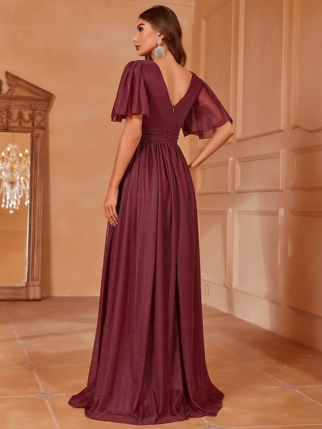 V-Neck Short Sleeve Maxi A-Line Dress — authorized product image 2