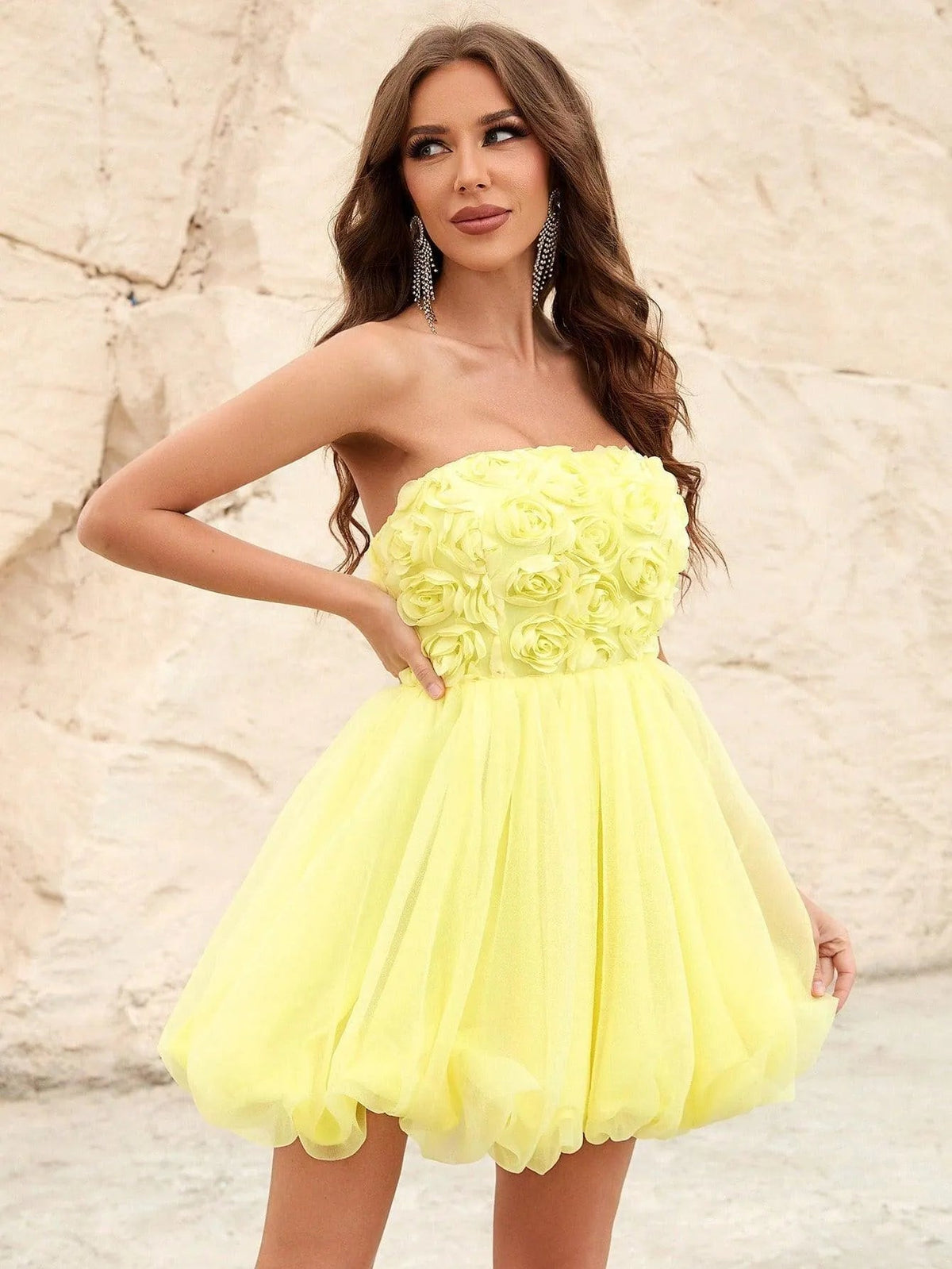 Additional product view of Strapless Chiffon 3D-Flower A-Line Sleeveless Mini Party Dress