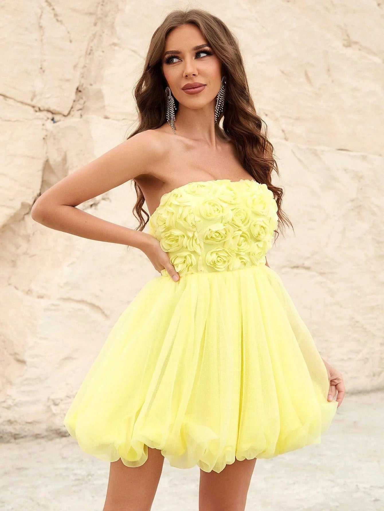 Additional product view of Strapless Chiffon 3D-Flower A-Line Sleeveless Mini Party Dress