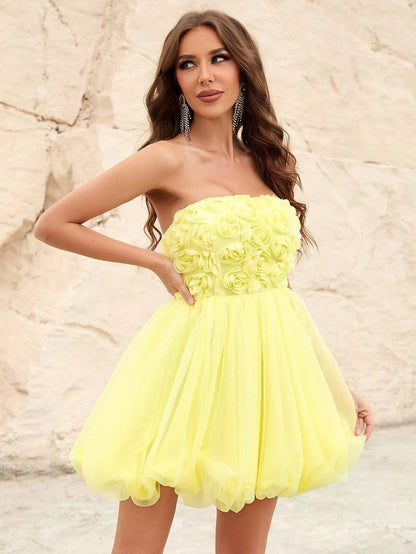 Additional product view of Strapless Chiffon 3D-Flower A-Line Sleeveless Mini Party Dress