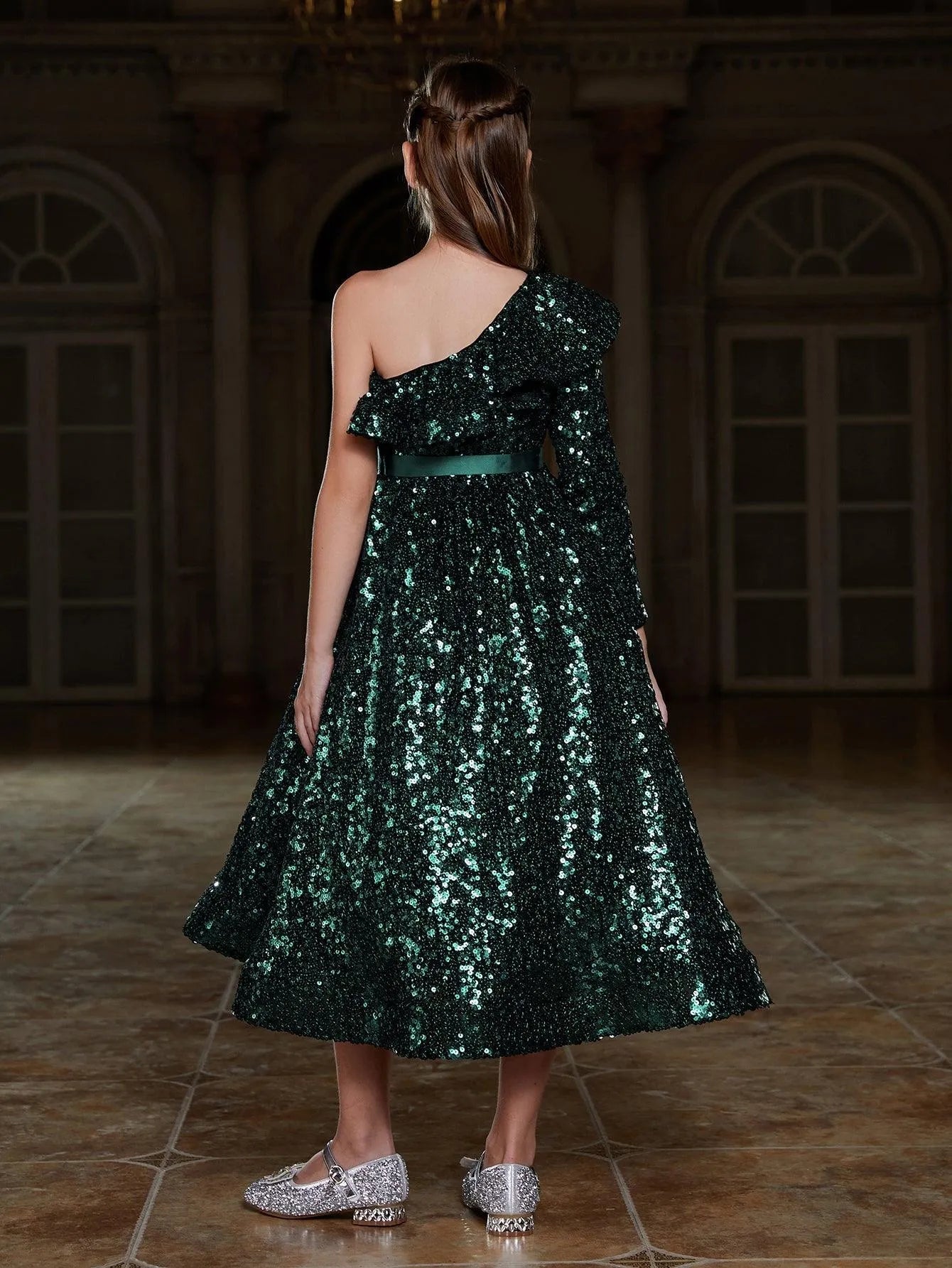 Tween Girls' One-Shoulder Sequin A-Line Formal Gown — authorized product image 2