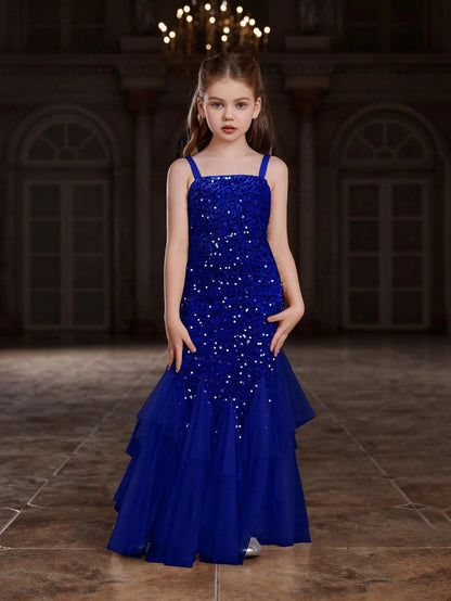 Additional product view of Mesh Overlay Sequin Mermaid Sleeveless Maxi Tween Girls' Party Dress