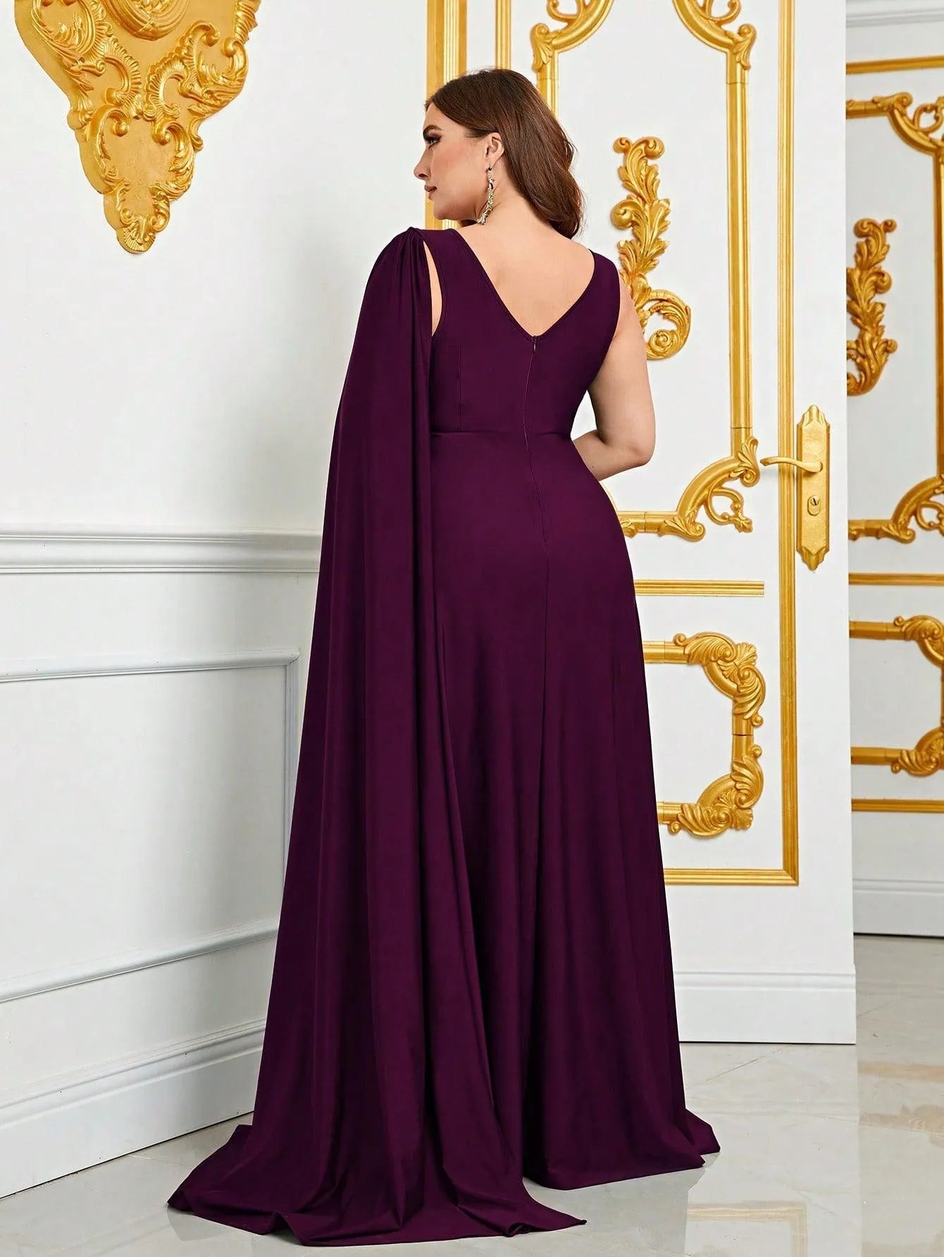 Plus Ruched Draped Side Split Party Dress Bridesmaids Dress