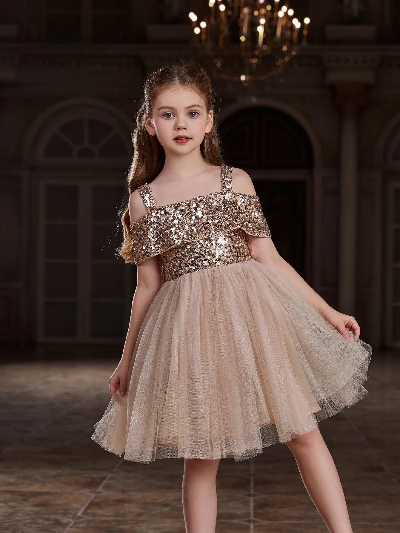 Additional product view of Off-Shoulder Sequin A-Line Short-Sleeve Midi Tween Girls' Party Dress