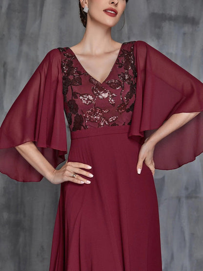 Women's Flounce Sleeve Contrast Sequin Chiffon Dress – view 6