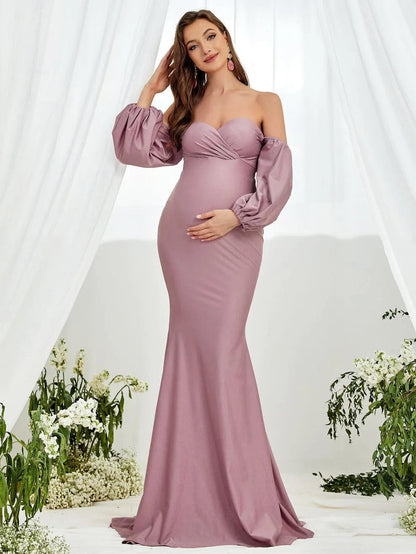 Additional product view of Off-Shoulder Knit Mermaid Long-Sleeve Maxi Maternity Evening Dress