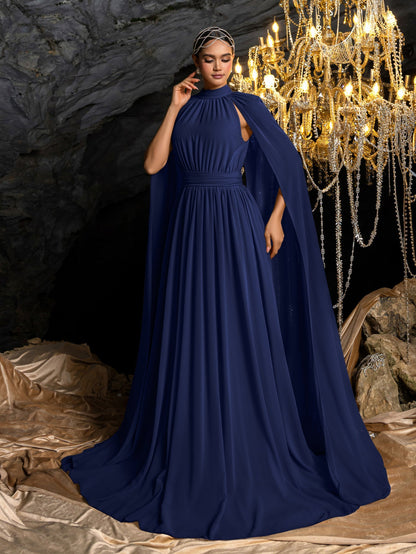 High Neck Chiffon Cape A-Line Evening Gown — authorized product image 11
