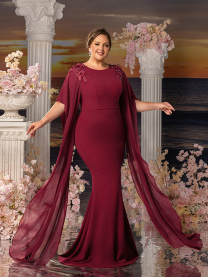 Additional product view of Floral Appliqué Plus-Size Chiffon Long-Sleeve Mermaid Mother-of-the-Bride Dress