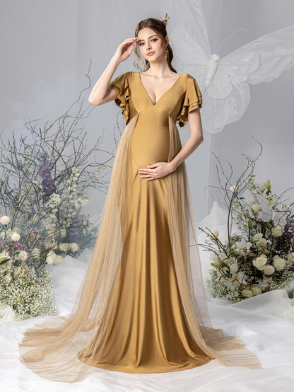Maternity V-Neck Ruffle-Sleeve Mermaid Evening Dress - product image 3