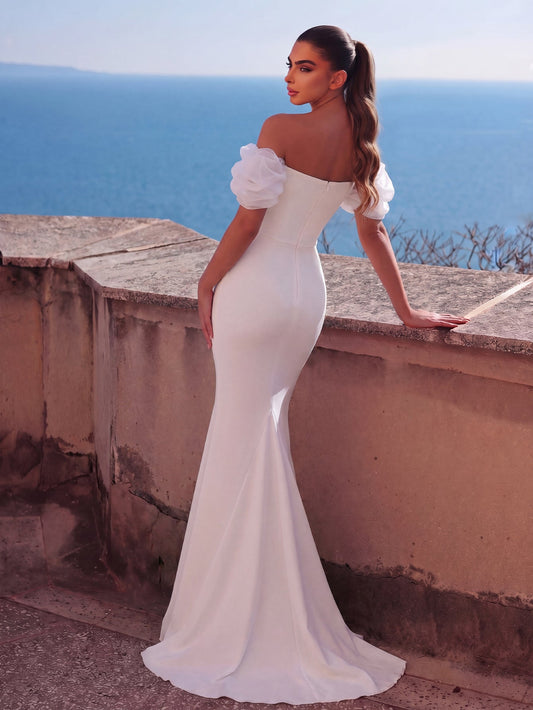 Additional product view of Mermaid Hem Knit Off-Shoulder Short-Sleeve Maxi Wedding Dress