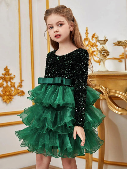 Additional product view of Sequin A-Line Long-Sleeve Midi Tween Girls' Party Dress